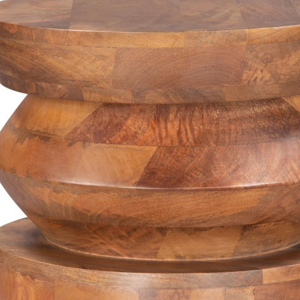 19" Brown Solid Wood Round Pedestal End Table-5
