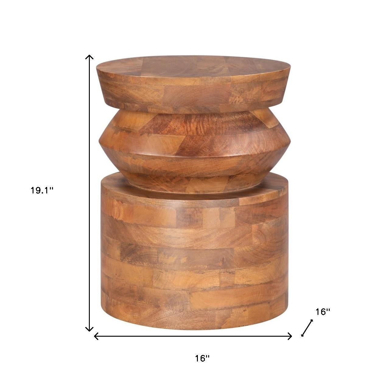 19" Brown Solid Wood Round Pedestal End Table-7