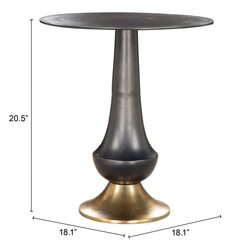 21" Black And Gold Aluminum Round Pedestal End Table-7