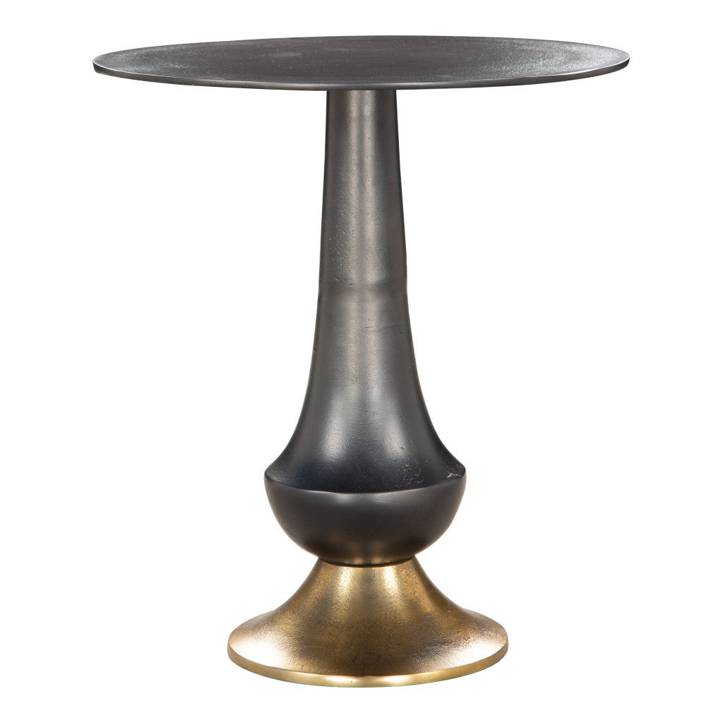 21" Black And Gold Aluminum Round Pedestal End Table-5