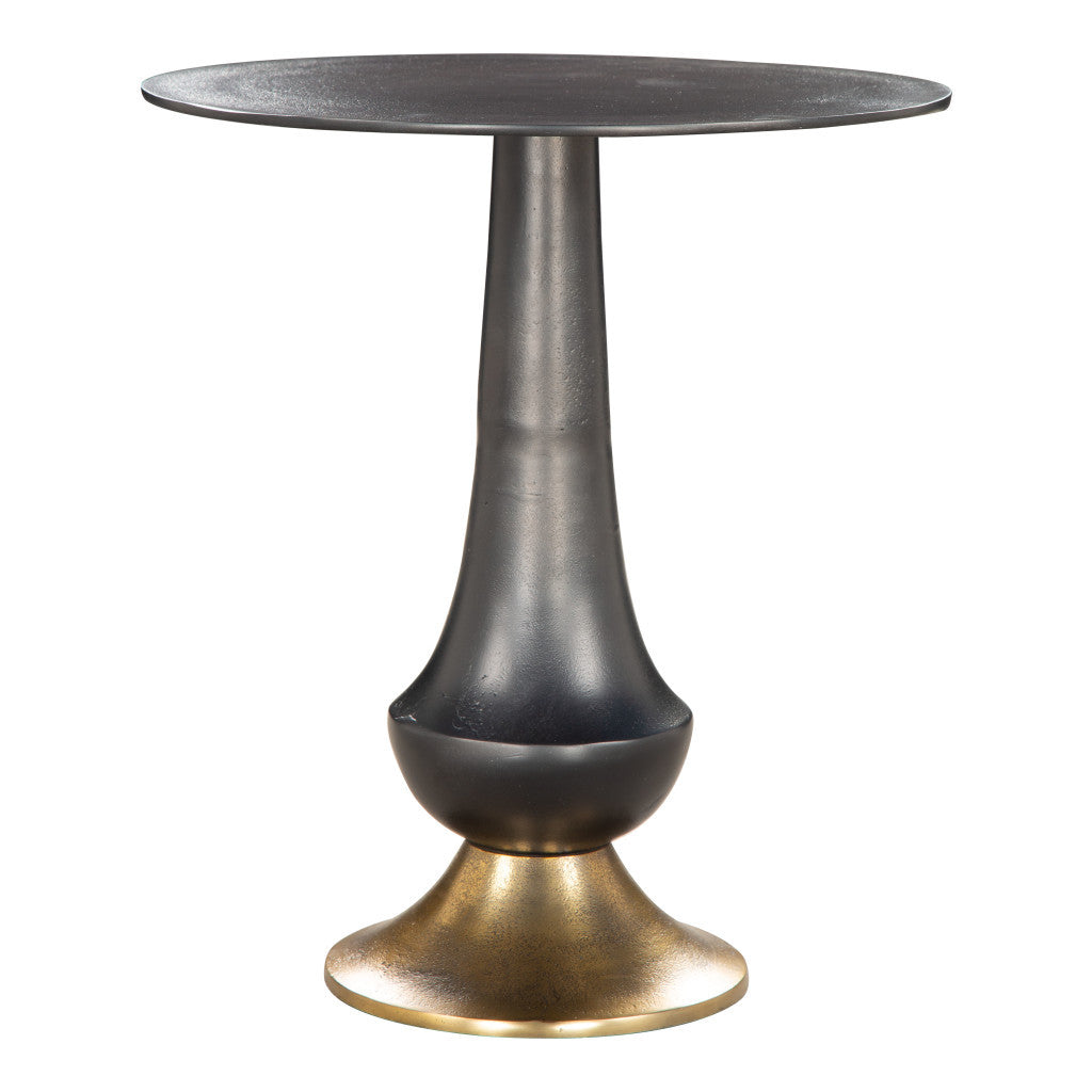 21" Black And Gold Aluminum Round Pedestal End Table-0