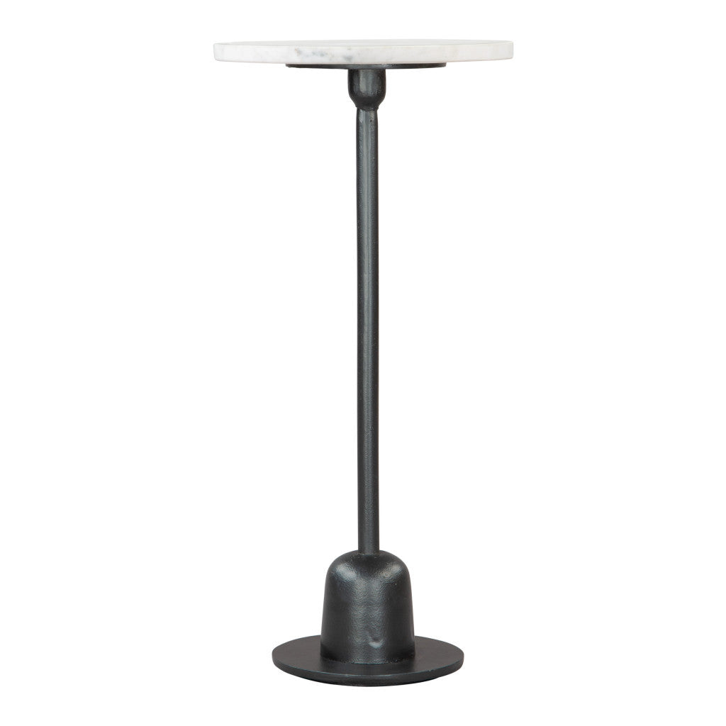 25" White And Black Marble And Aluminum Round Pedestal End Table-3