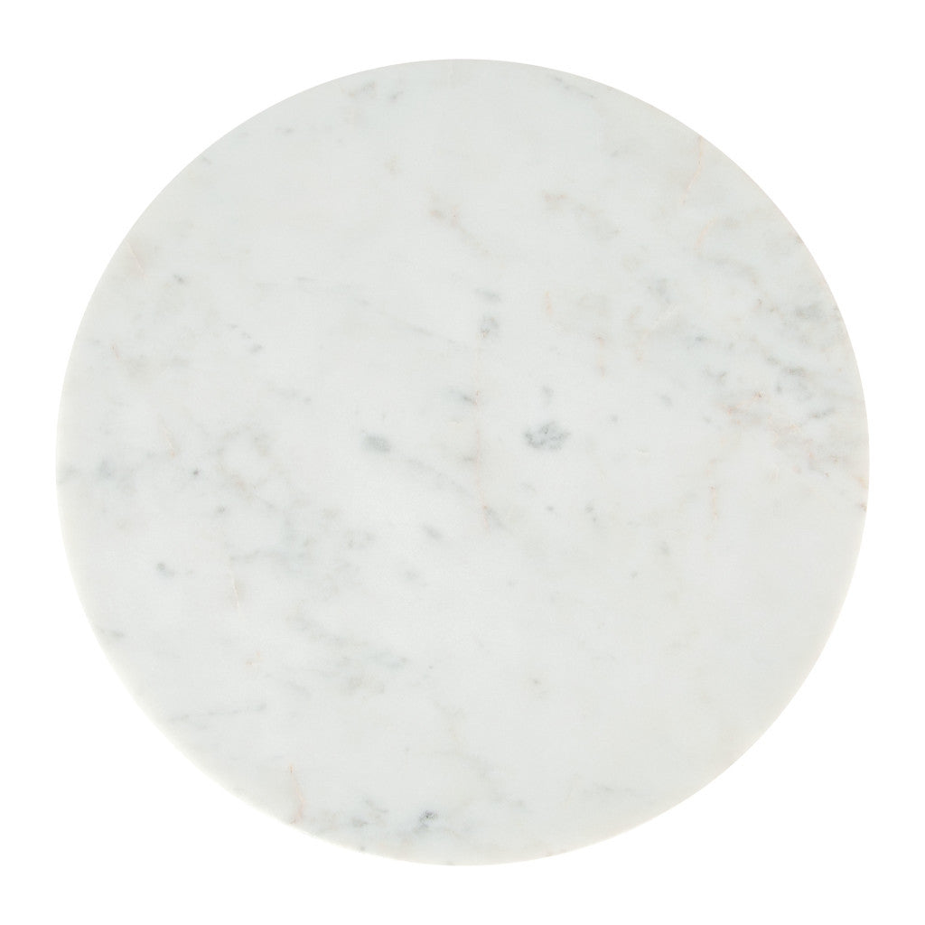 25" White And Black Marble And Aluminum Round Pedestal End Table-4
