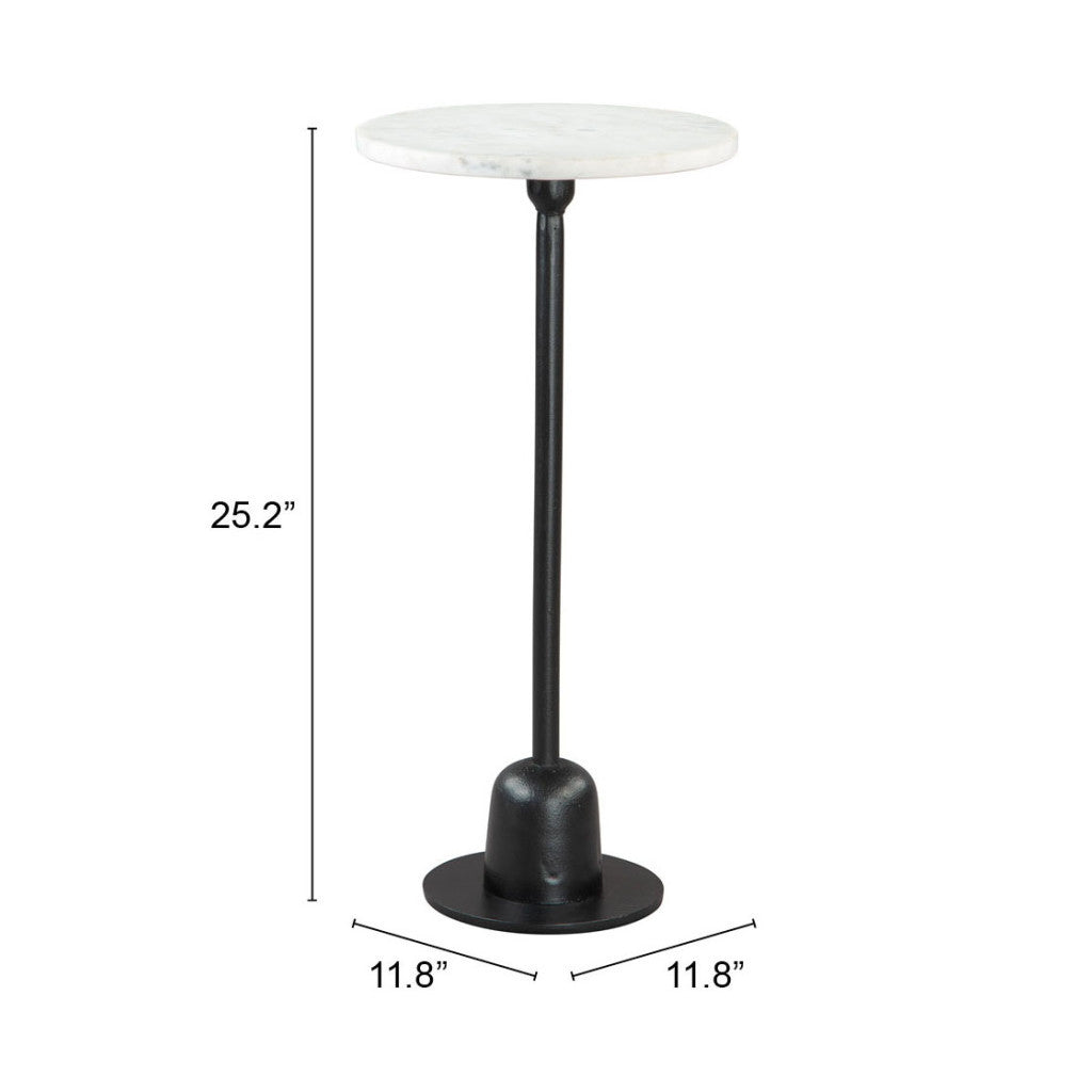 25" White And Black Marble And Aluminum Round Pedestal End Table-8