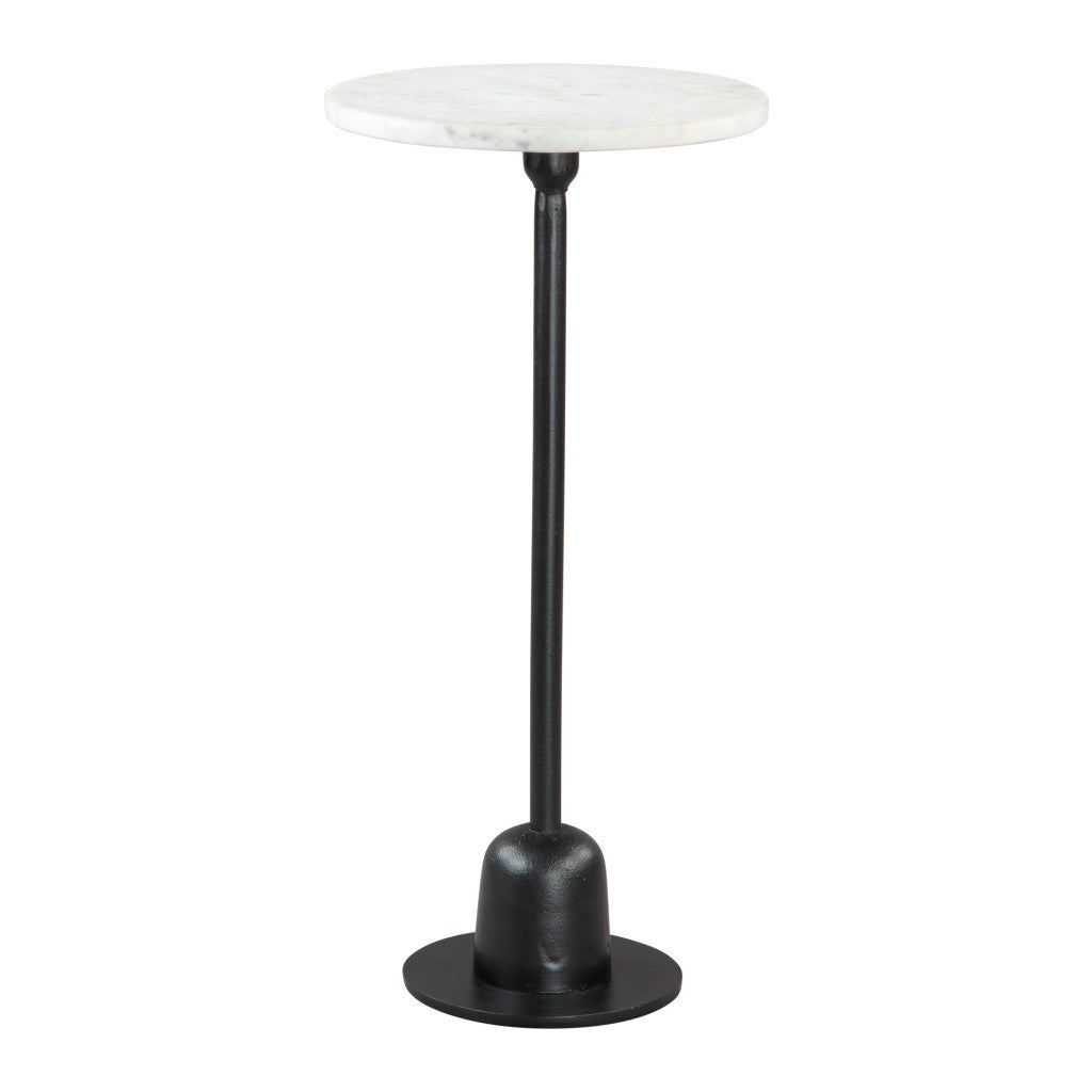 25" White And Black Marble And Aluminum Round Pedestal End Table-0