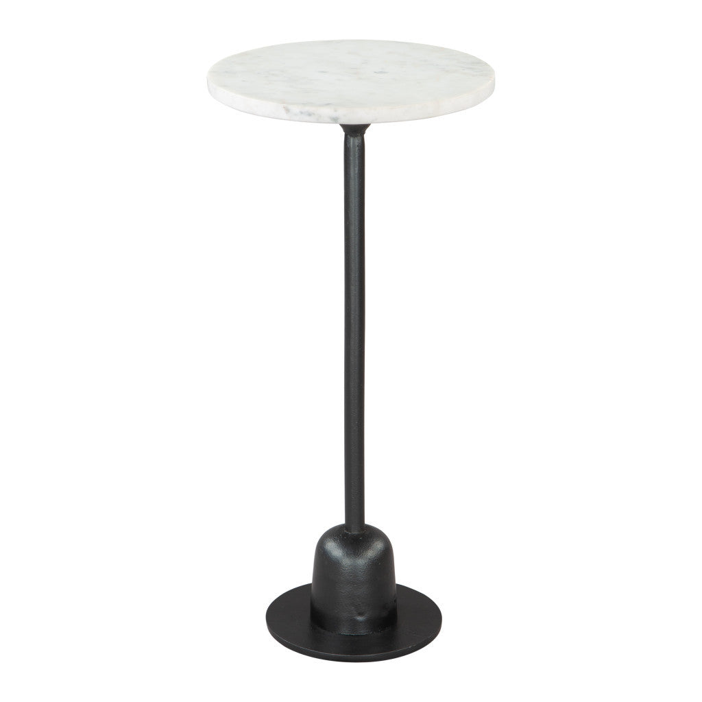 25" White And Black Marble And Aluminum Round Pedestal End Table-2