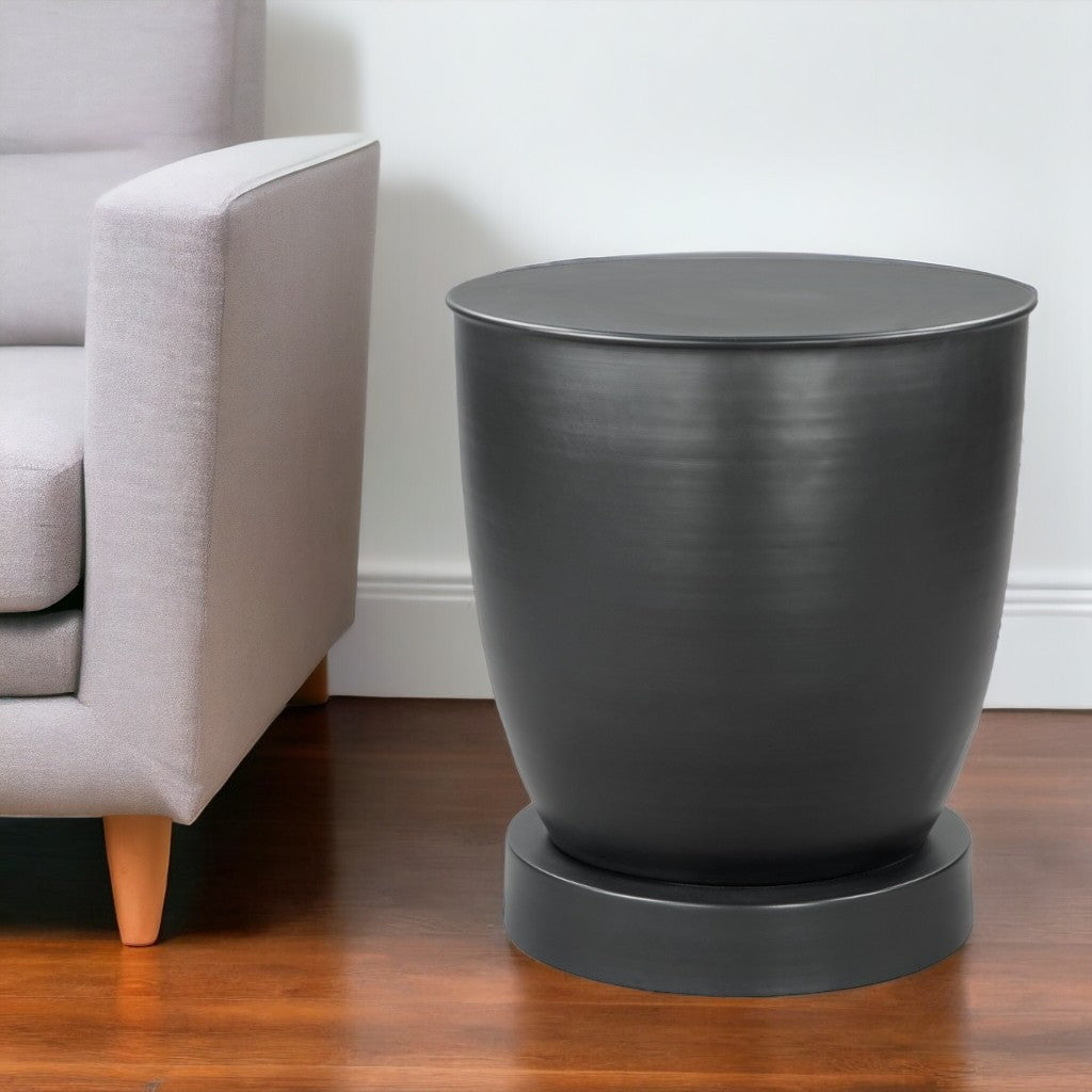 20" Black Iron Round Pedestal End Table-1