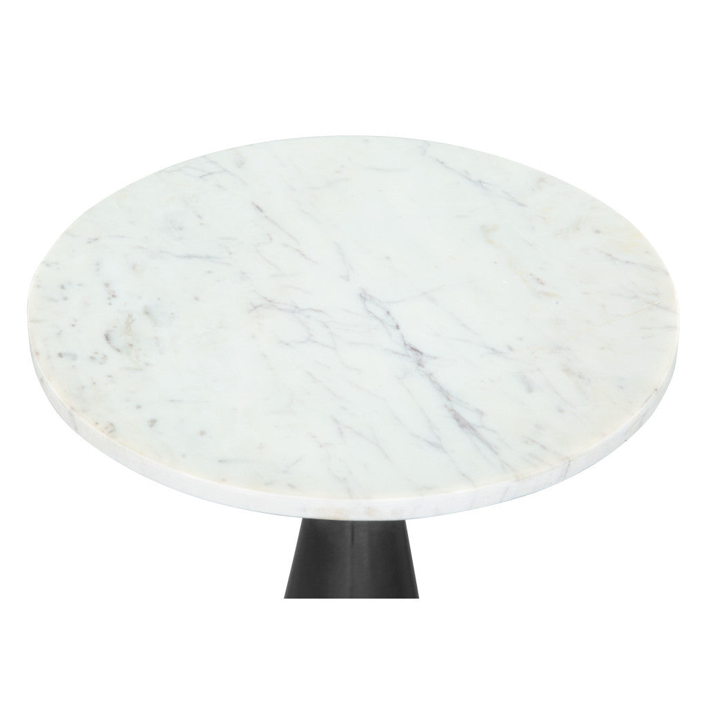 23" White And Black Marble And Steel Round Pedestal End Table-3