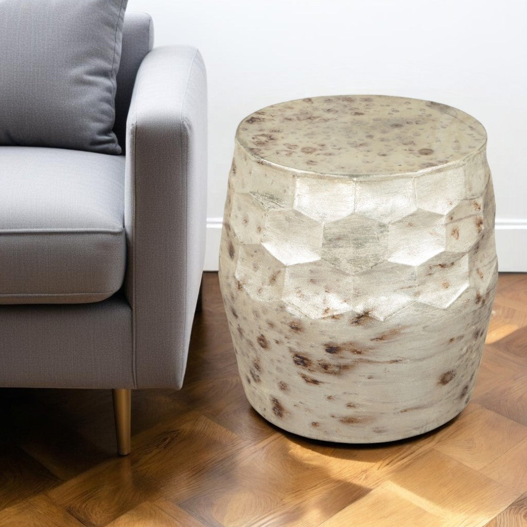 22" Beige Iron Round Block End Table-1