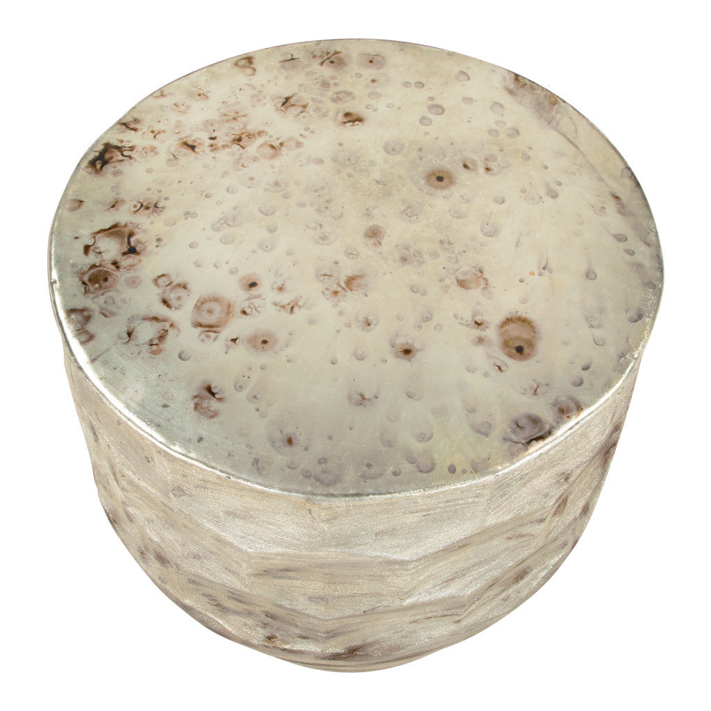 22" Beige Iron Round Block End Table-3