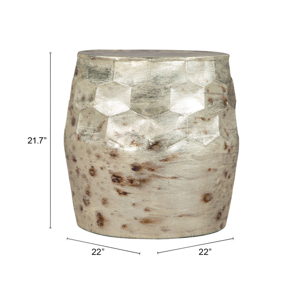 22" Beige Iron Round Block End Table-7