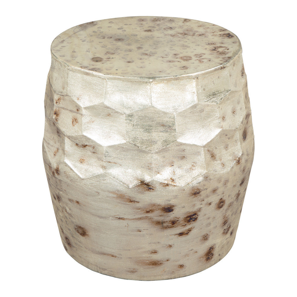 22" Beige Iron Round Block End Table-6