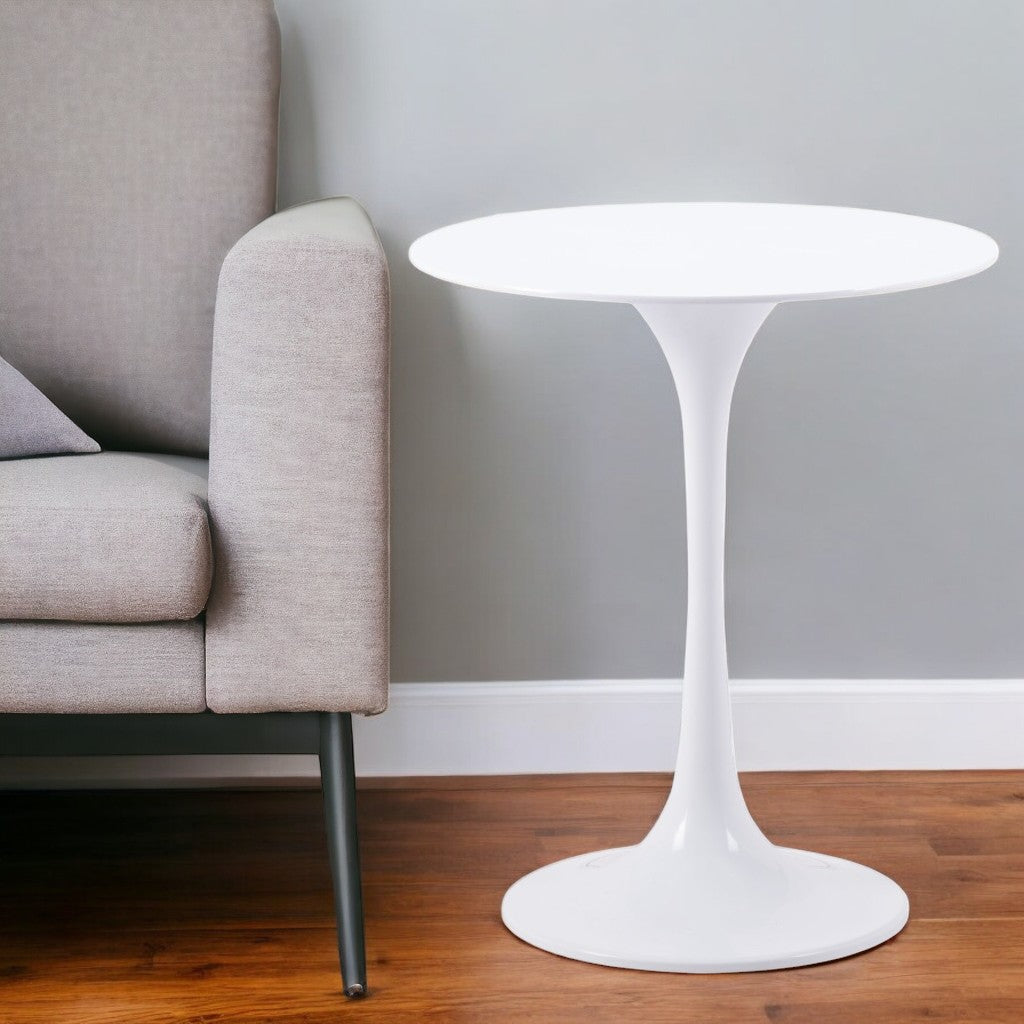 23" White Steel Round Pedestal End Table-1