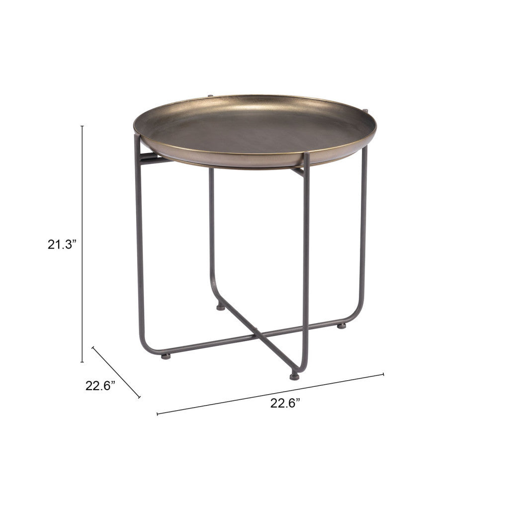 21" Bronze and Gray Steel Round Cross Legs End Table-7