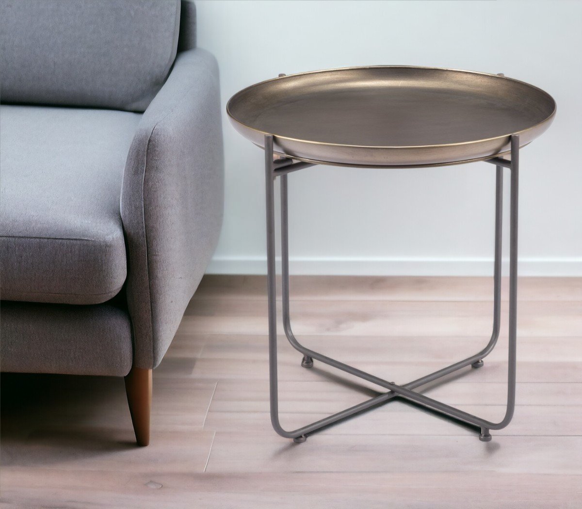 21" Bronze and Gray Steel Round Cross Legs End Table-1
