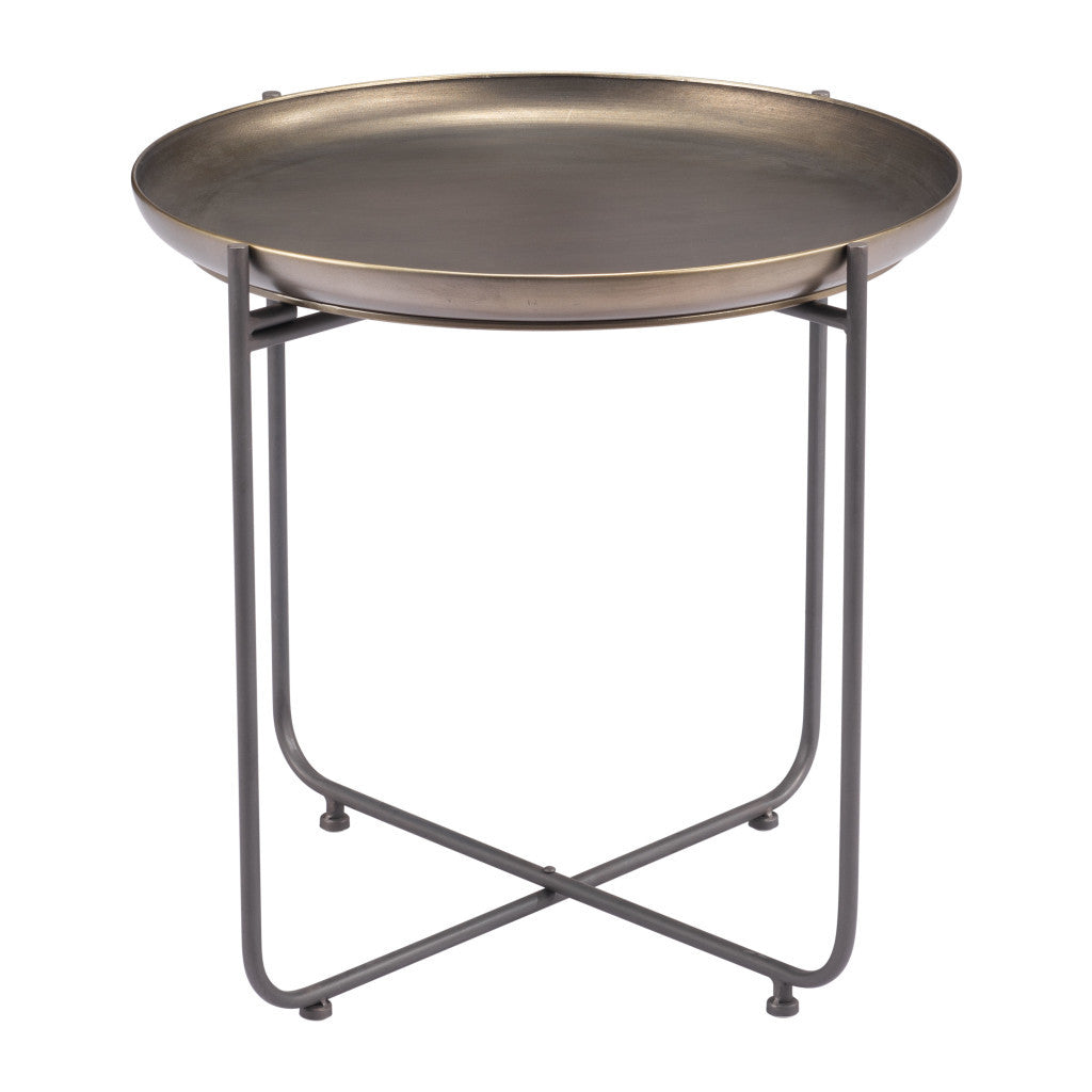 21" Bronze and Gray Steel Round Cross Legs End Table-2
