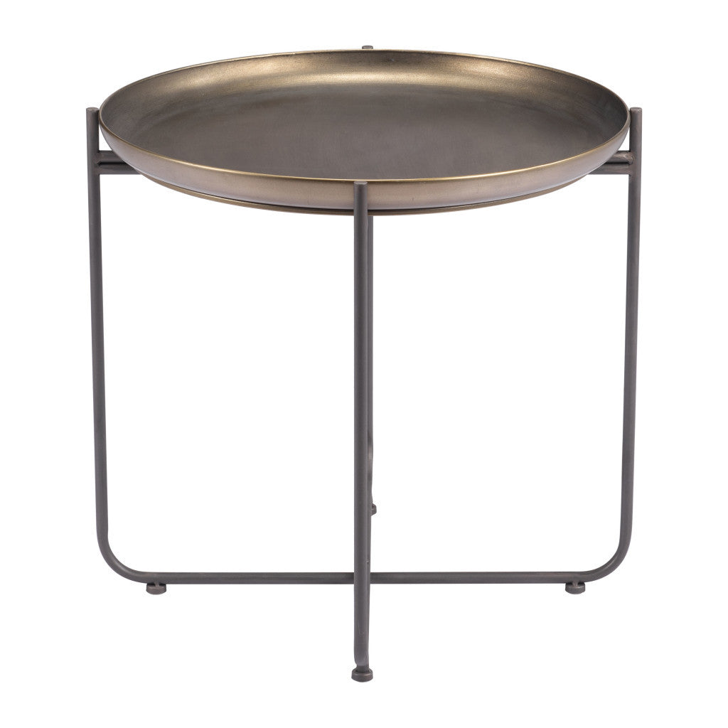 21" Bronze and Gray Steel Round Cross Legs End Table-3