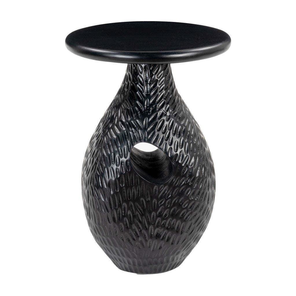 20" Black Solid Wood Round Pedestal End Table-3