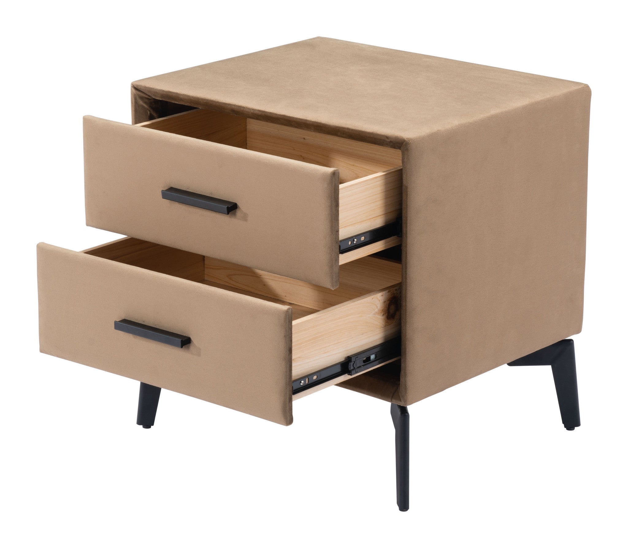 20" Brown and Black Velvet Wood and Steel End Table With Two Drawers-8