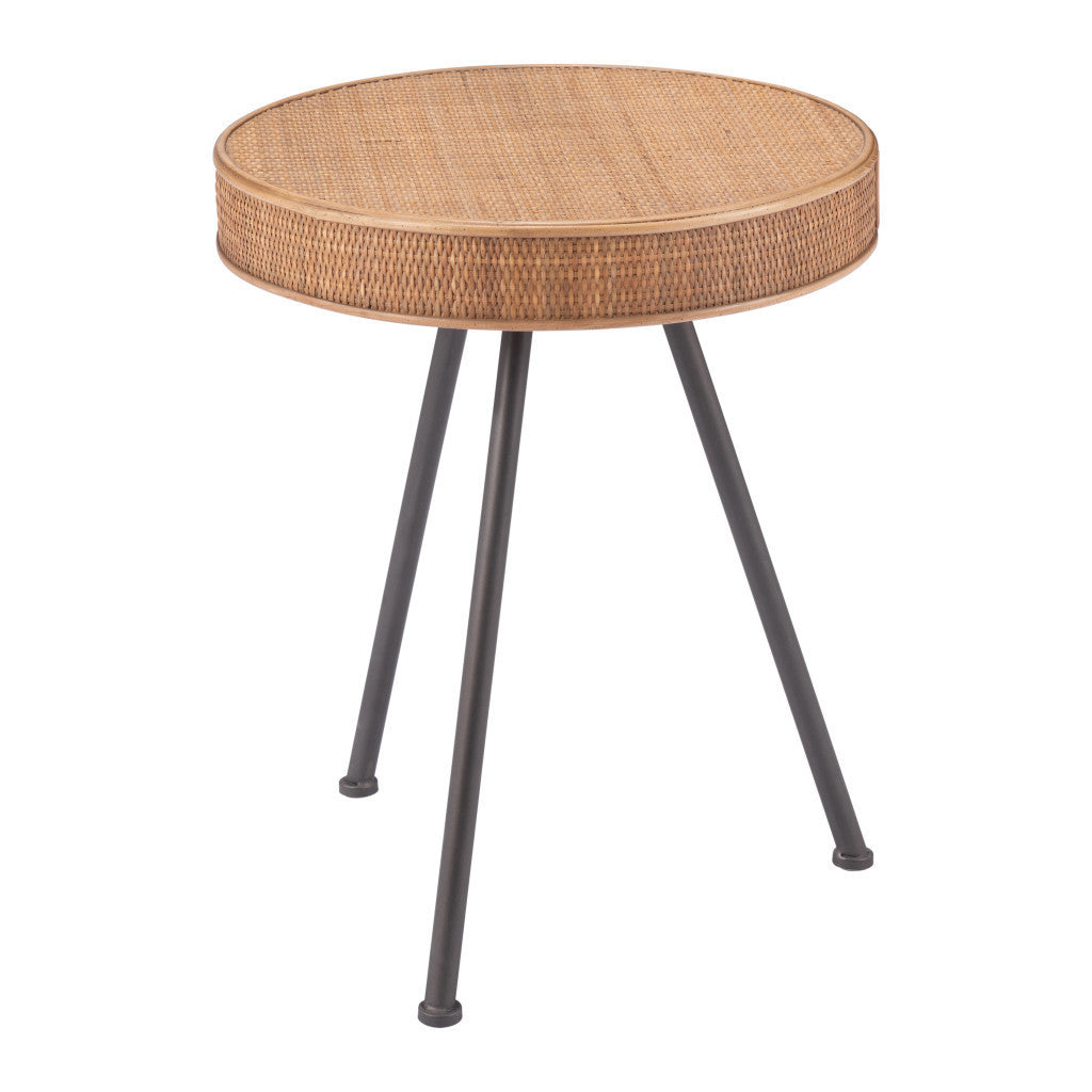 23" Natural and Gray Rattan and Steel Round End Table-5
