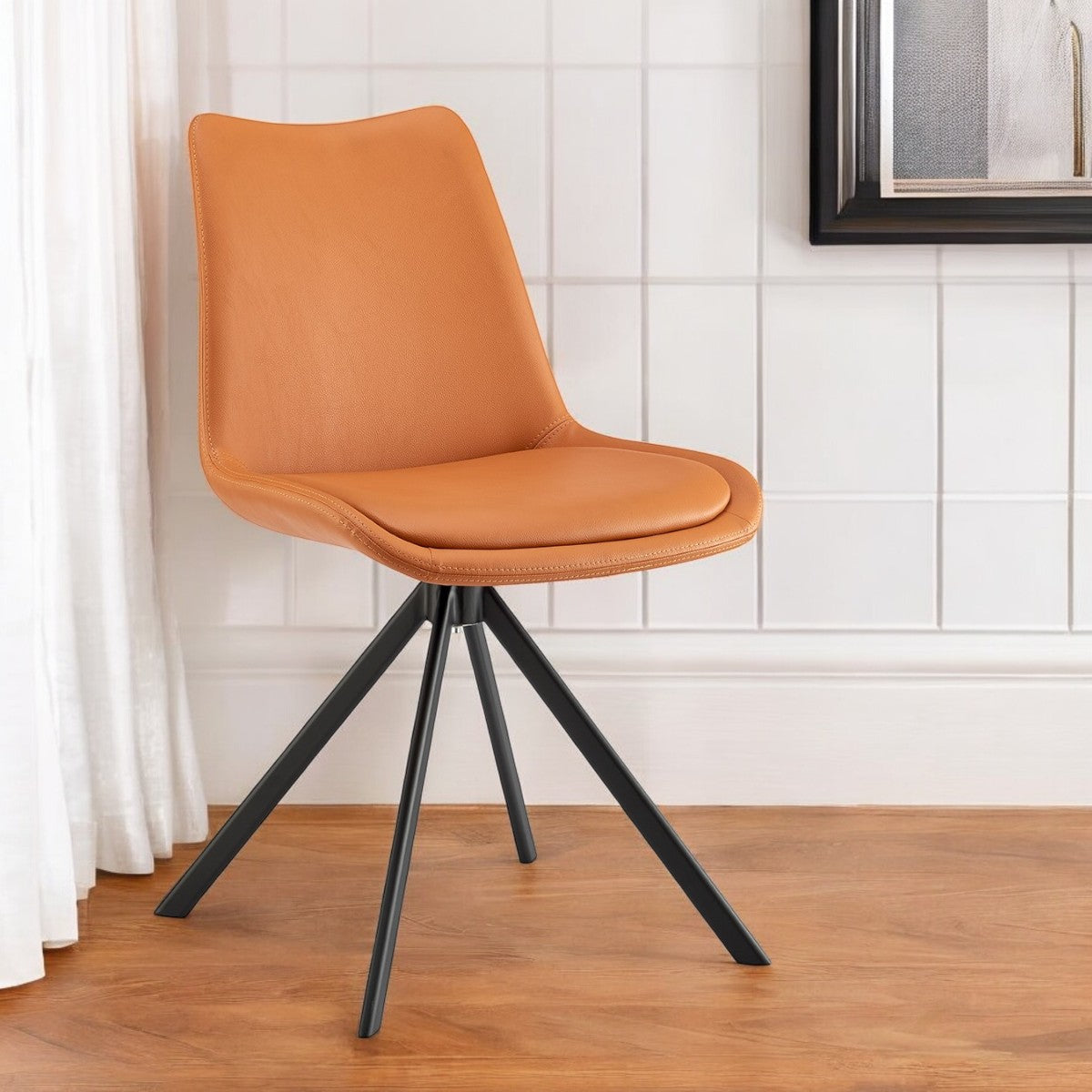 Orange And Black Faux Leather Dining Side Chair-0