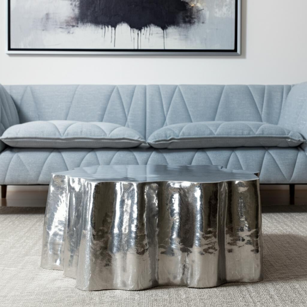37" Silver Aluminum Free Form Solid Coffee Table-0