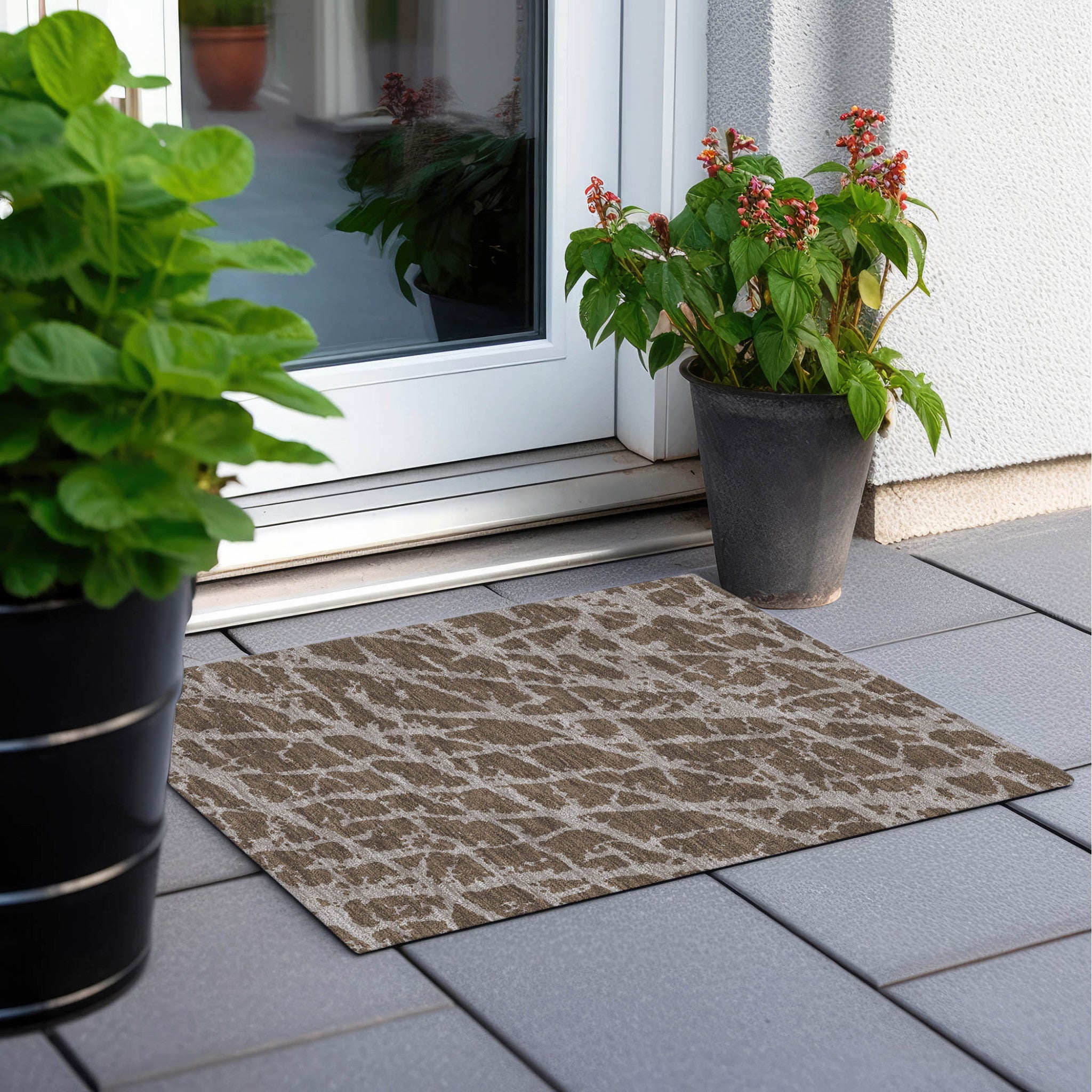 2' X 3' Brown Abstract Washable Non Skid Indoor Outdoor Area Rug-7