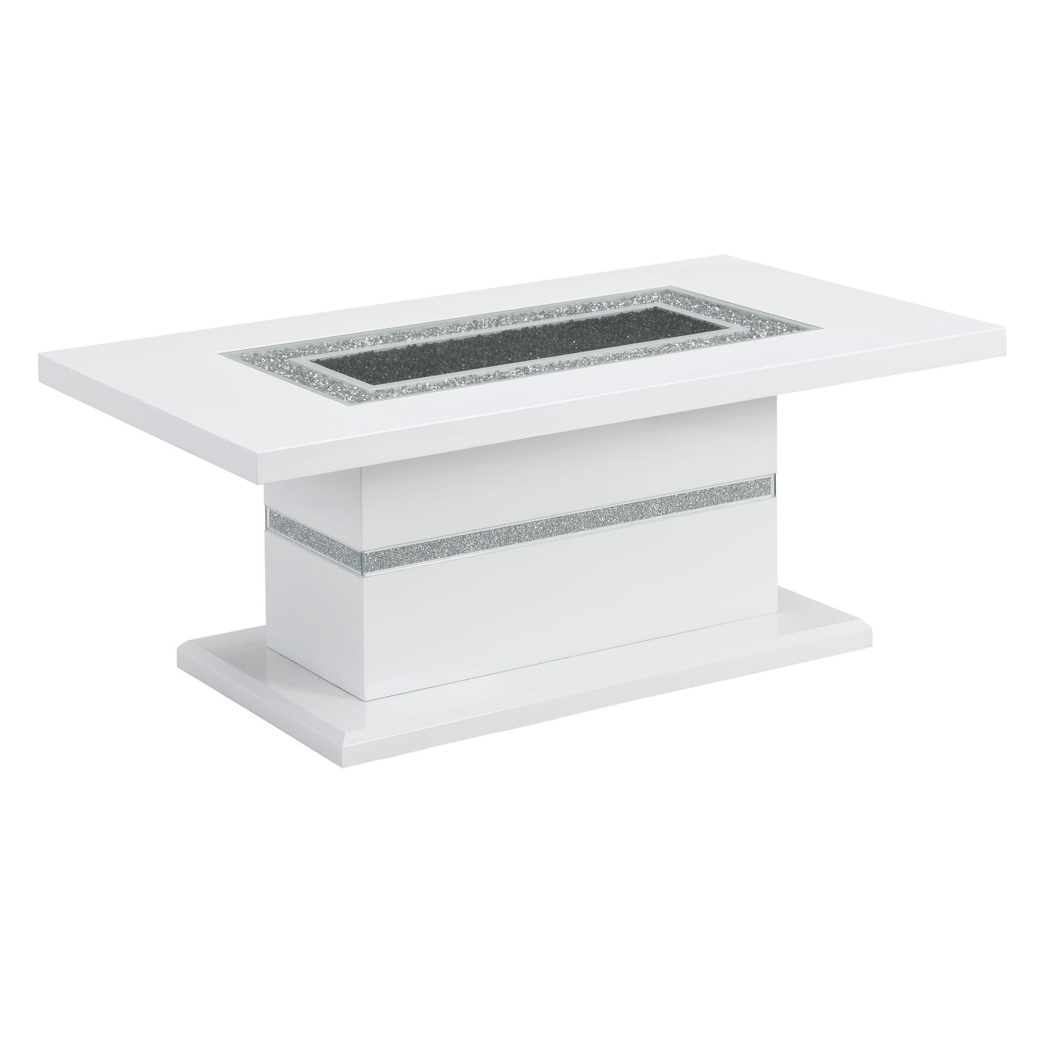 52" White Wood And Faux Crystal Pedestal Coffee Table-2