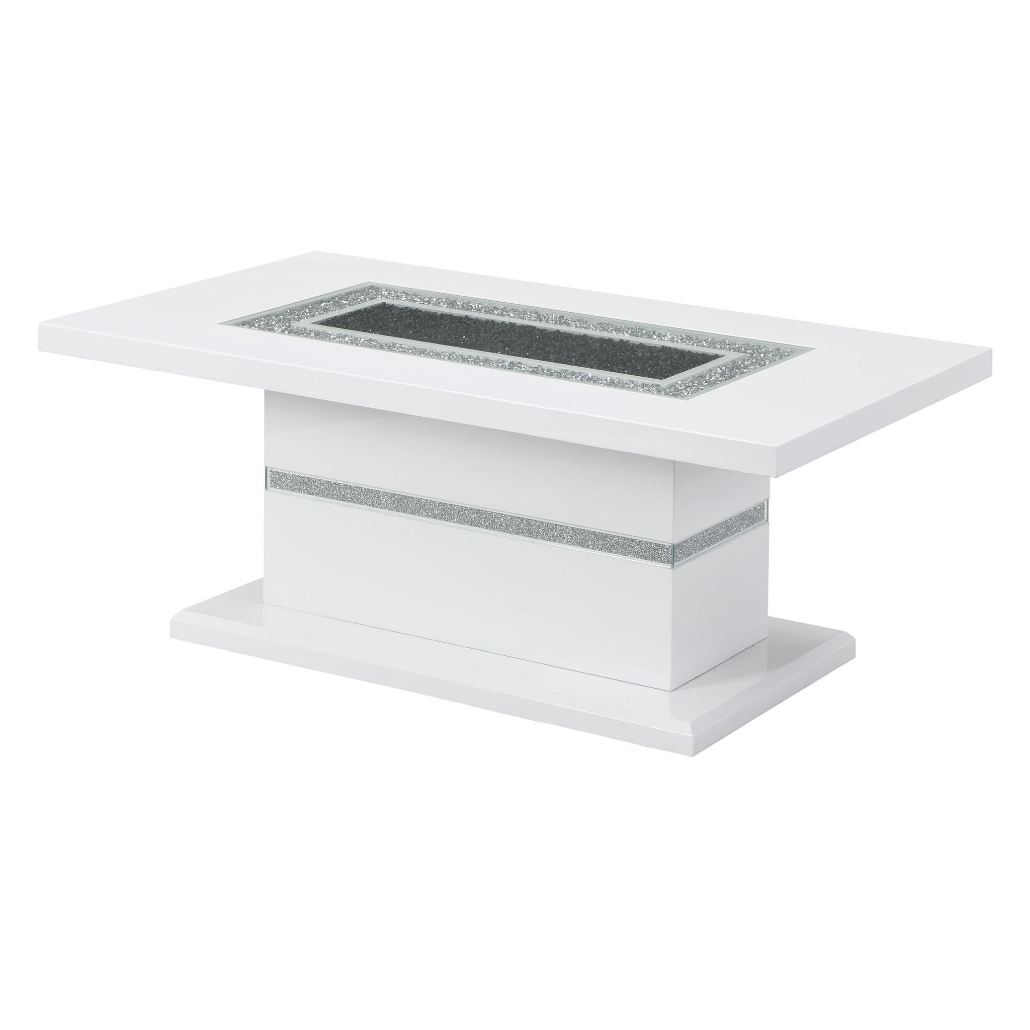 52" White Wood And Faux Crystal Pedestal Coffee Table-3