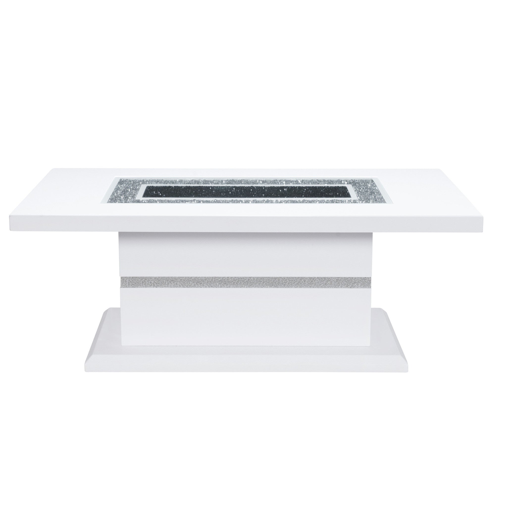 52" White Wood And Faux Crystal Pedestal Coffee Table-4