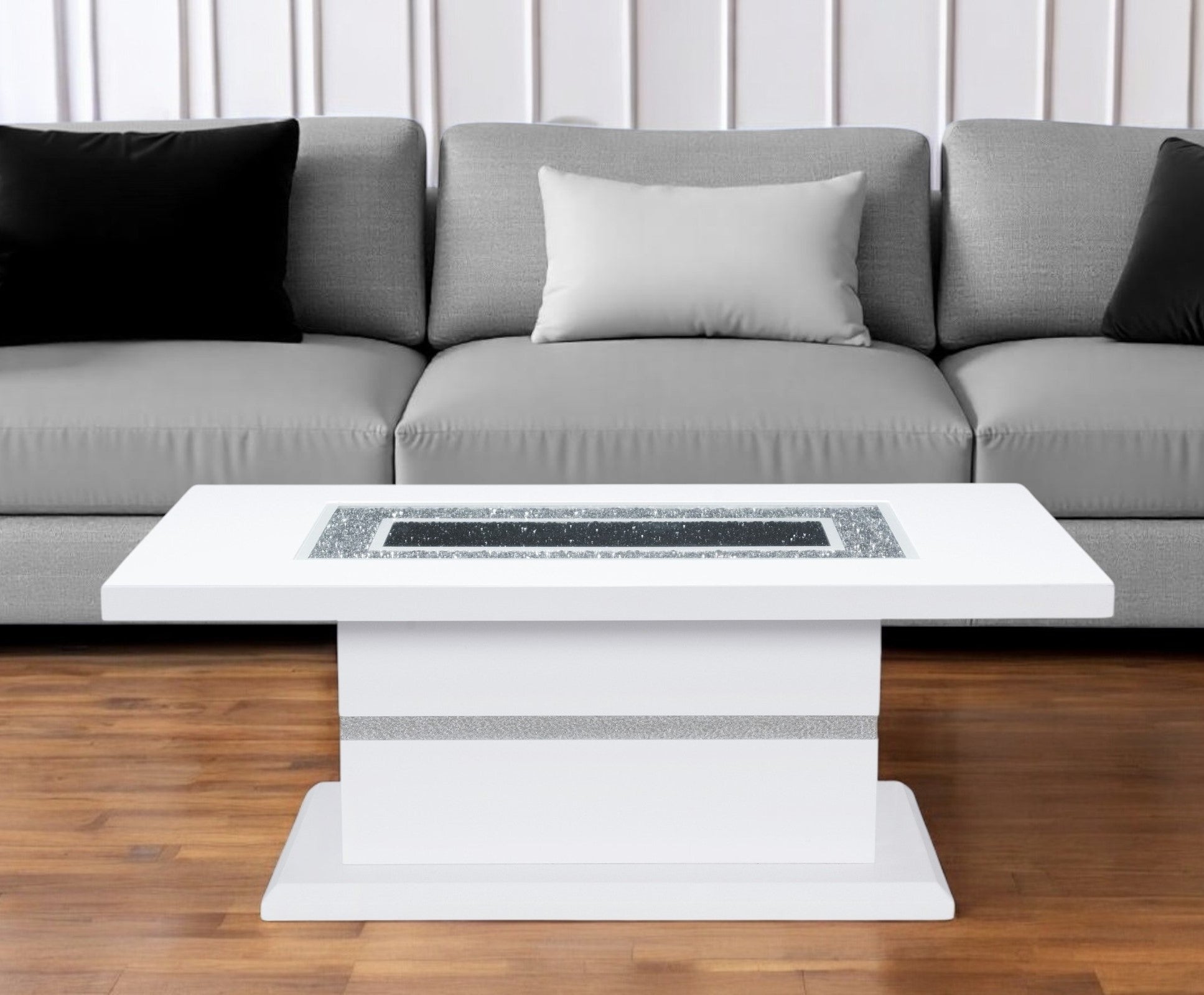 52" White Wood And Faux Crystal Pedestal Coffee Table-0