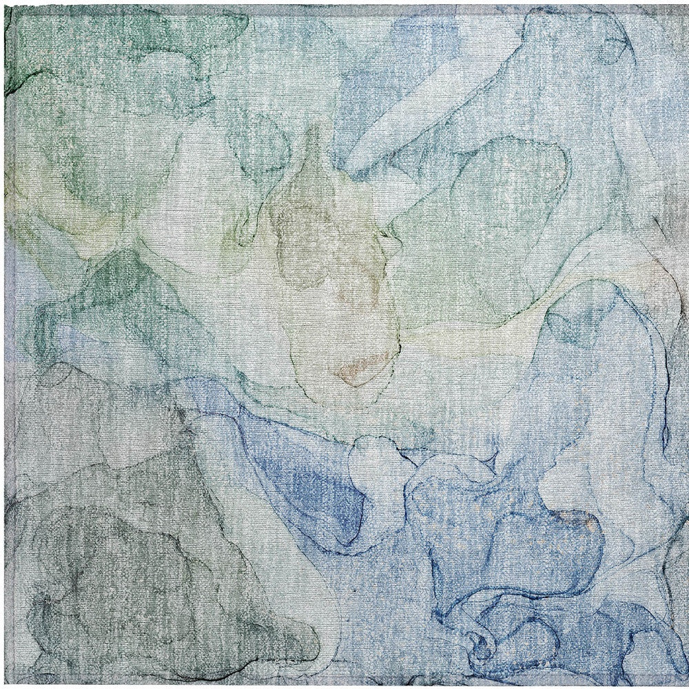 2' X 3' Blue Abstract Washable Non Skid Indoor Outdoor Area Rug-7