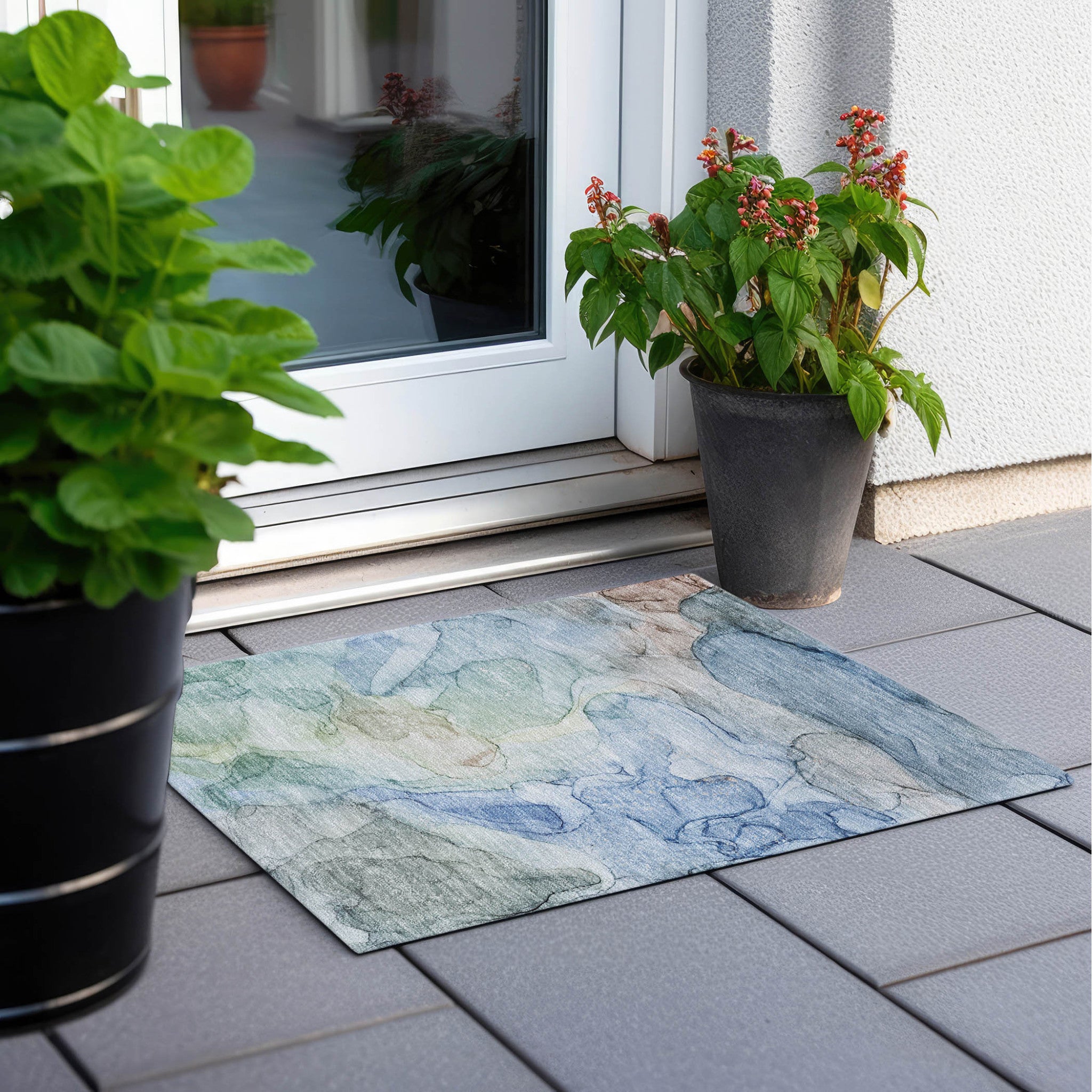 2' X 3' Blue Abstract Washable Non Skid Indoor Outdoor Area Rug-8