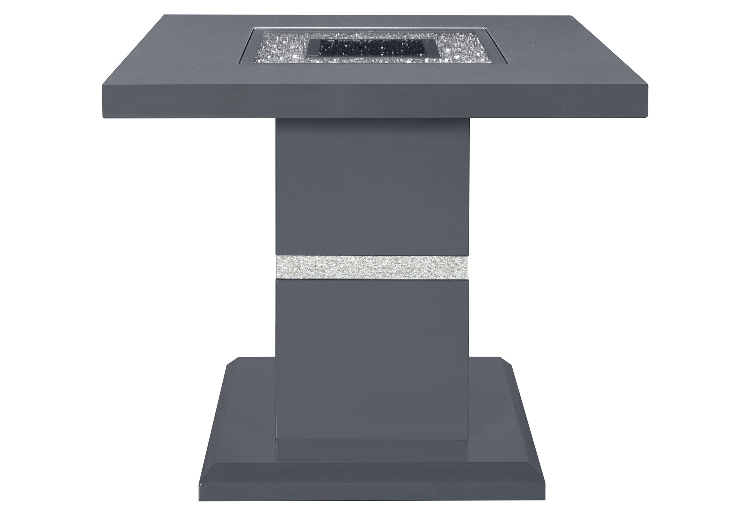24" Dark Gray and Silver Faux Crystals Glass and Wood Square Pedestal End Table-1