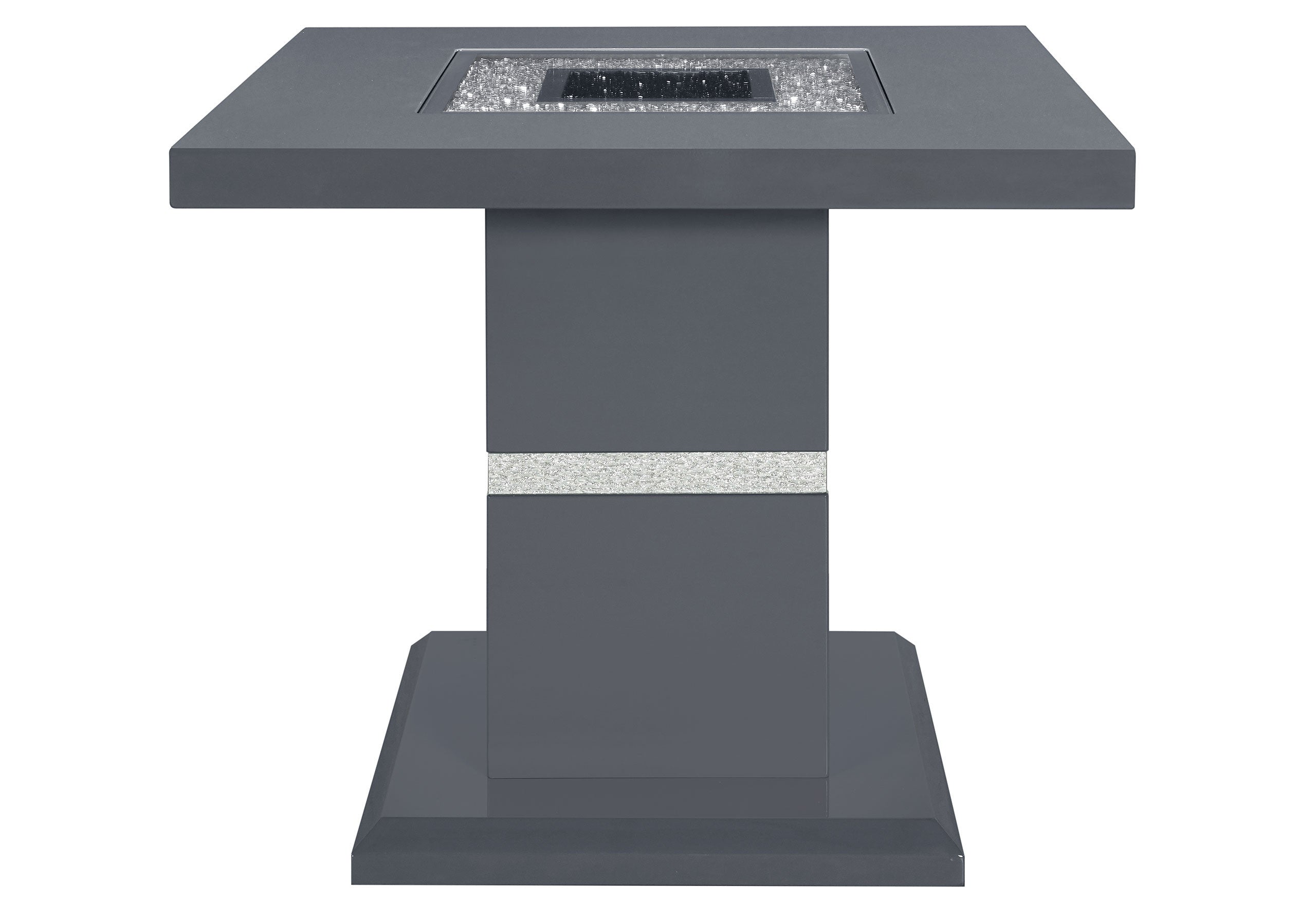 24" Dark Gray and Silver Faux Crystals Glass and Wood Square Pedestal End Table-5