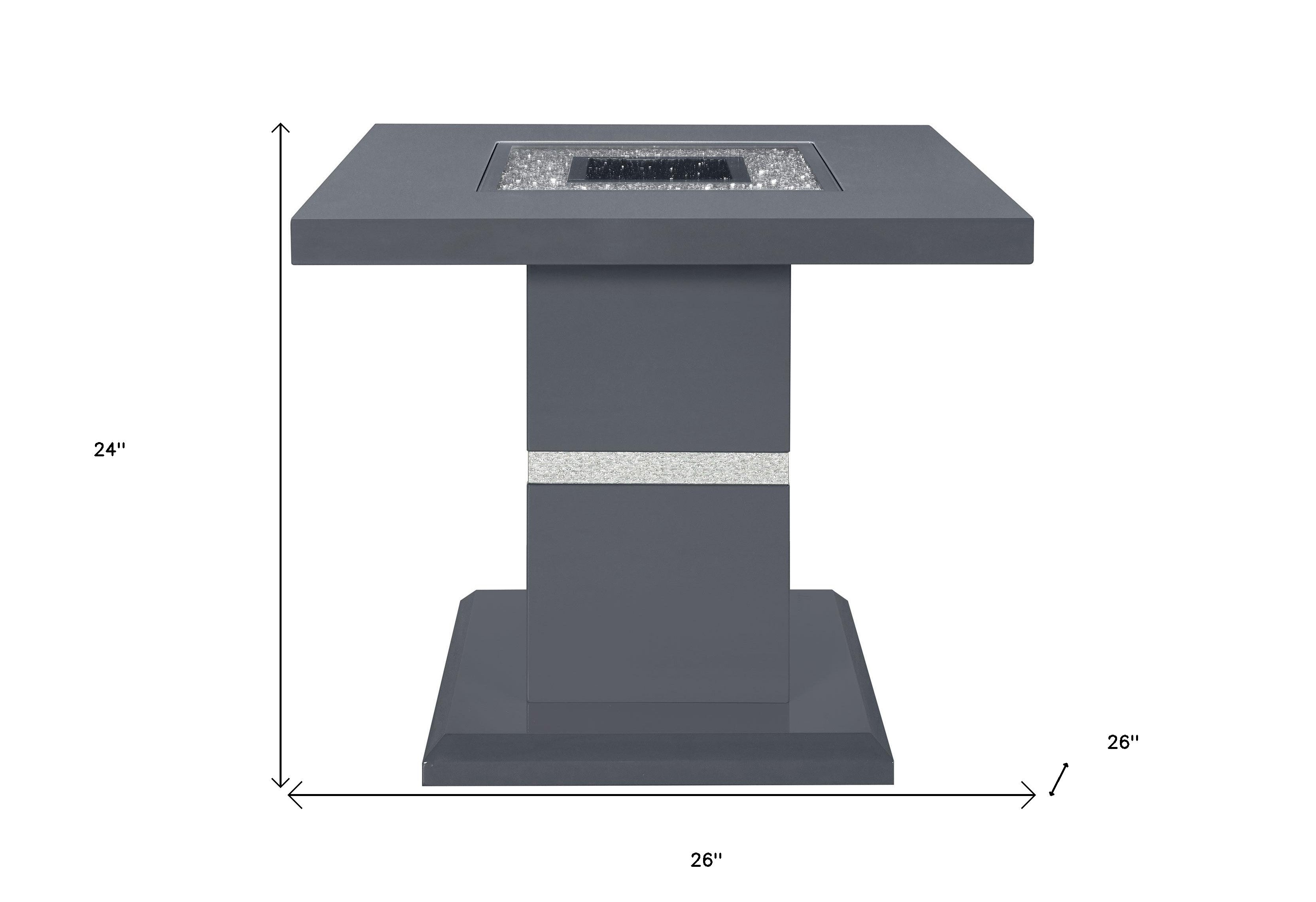 24" Dark Gray and Silver Faux Crystals Glass and Wood Square Pedestal End Table-2
