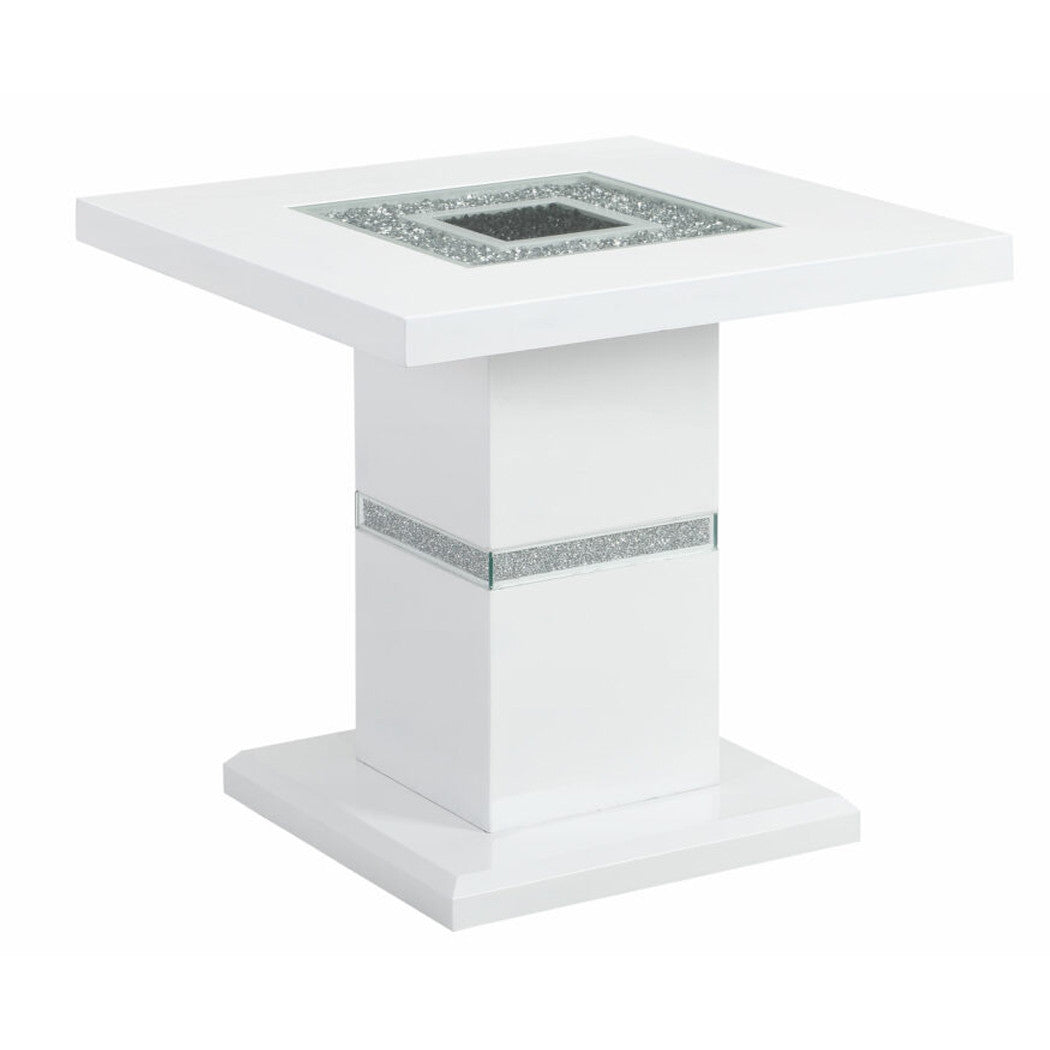 24" White and Silver Glass and Wood Faux Crystal Bling Square Pedestal End Table-2