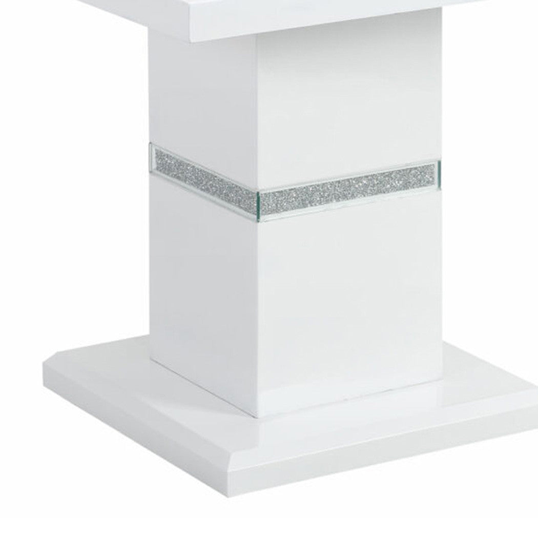 24" White and Silver Glass and Wood Faux Crystal Bling Square Pedestal End Table-5