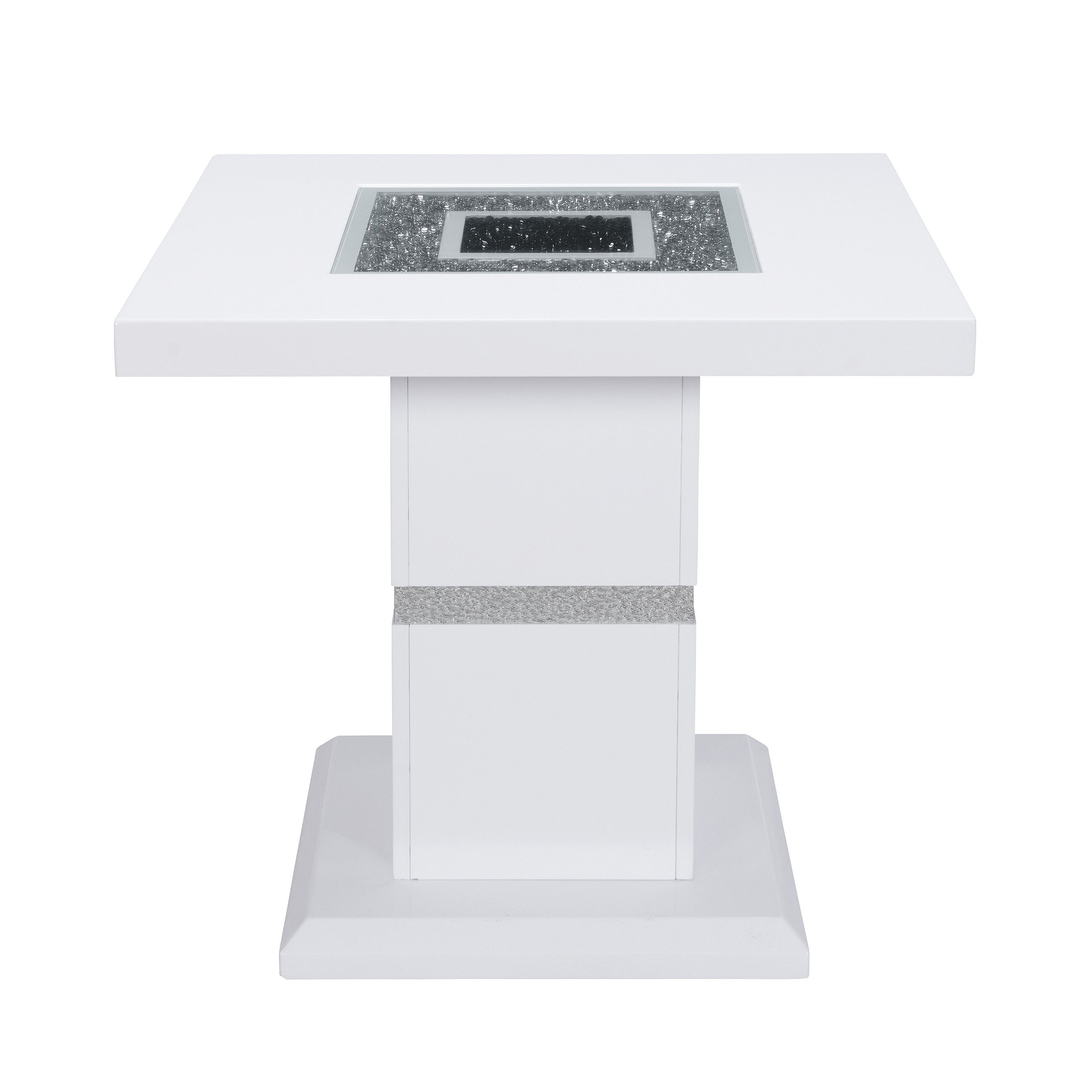 24" White and Silver Glass and Wood Faux Crystal Bling Square Pedestal End Table-4
