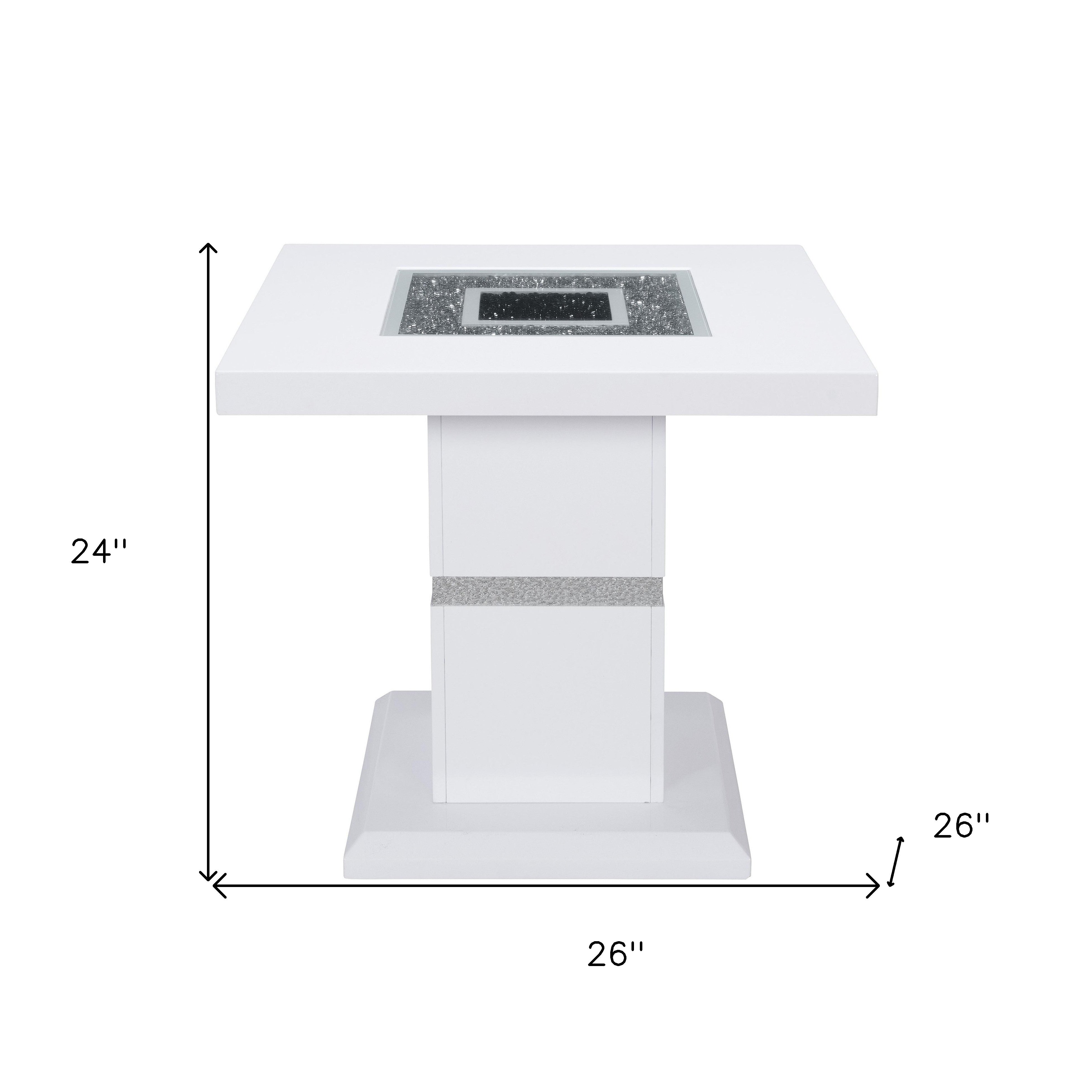24" White and Silver Glass and Wood Faux Crystal Bling Square Pedestal End Table-6