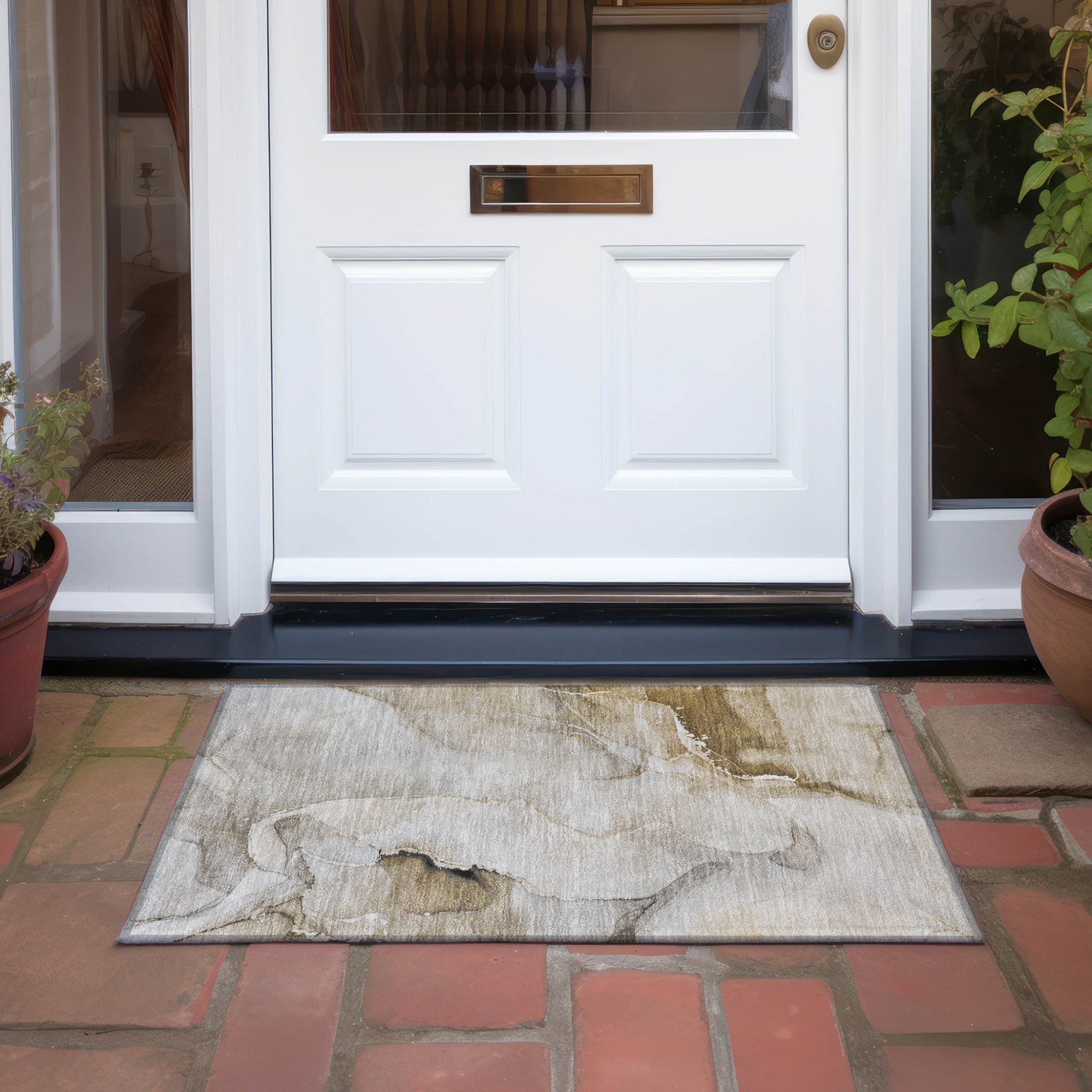 2' X 3' Beige and Brown Abstract Washable Indoor Outdoor Area Rug-6