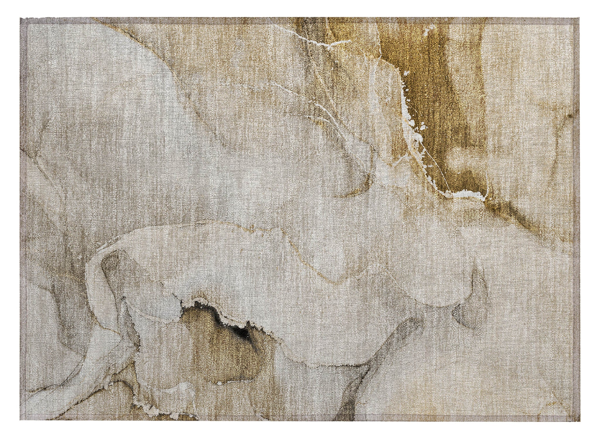 2' X 3' Beige and Brown Abstract Washable Indoor Outdoor Area Rug-1