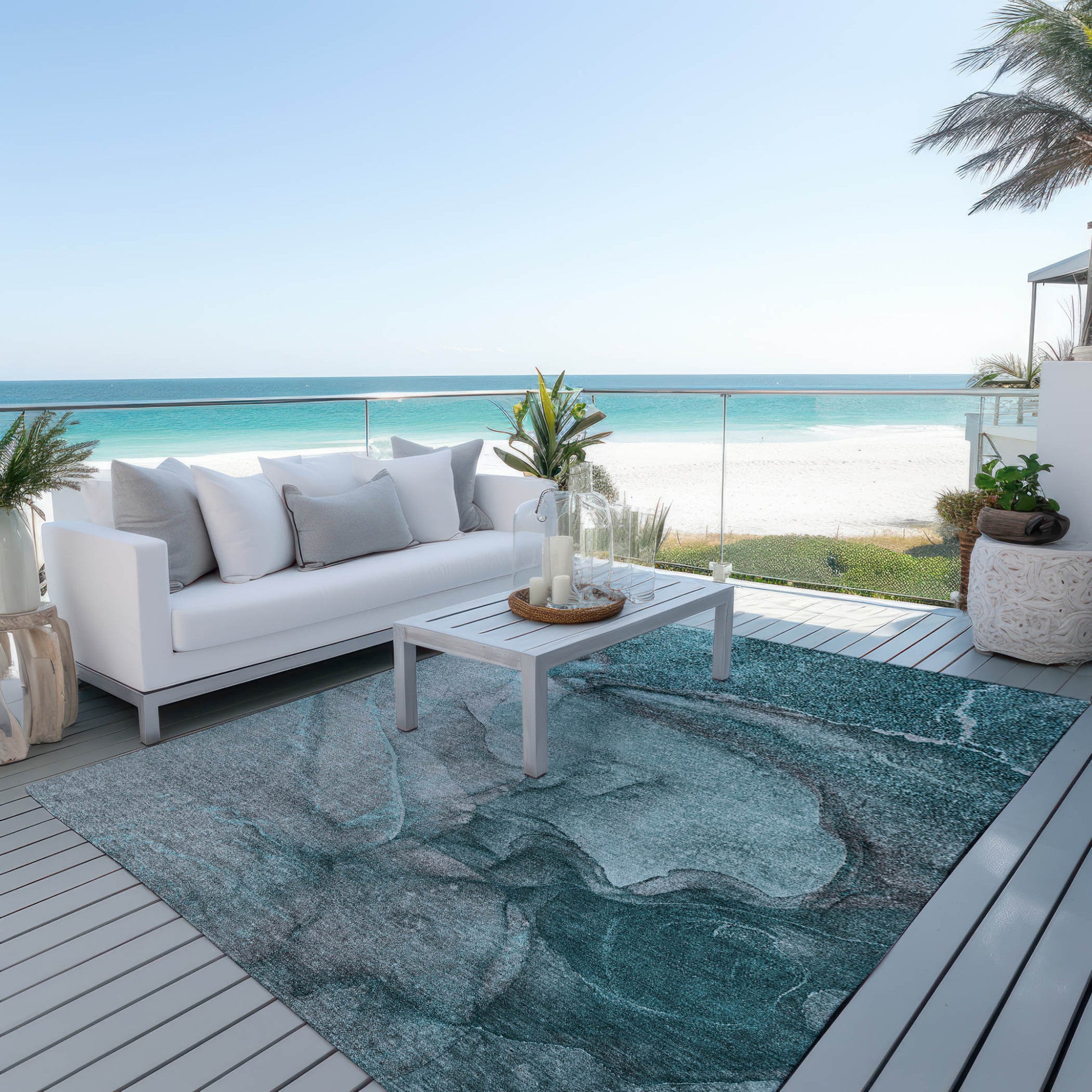 3' X 5' Teal Abstract Washable Non Skid Indoor Outdoor Area Rug-7