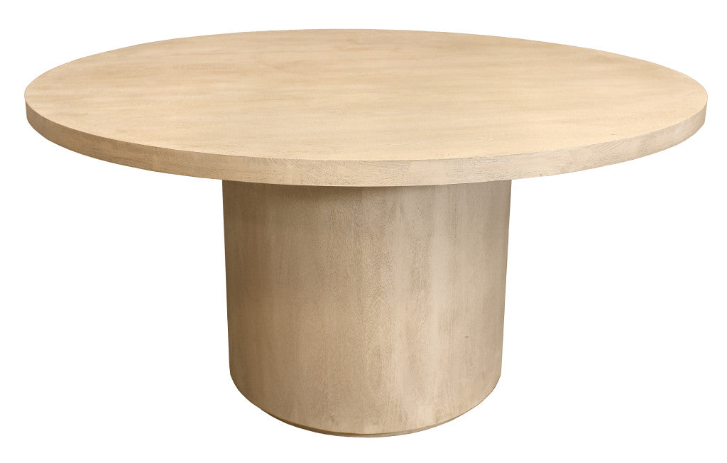 60" Natural and Brown Rounded Solid Wood Pedestal Base Dining Table-0