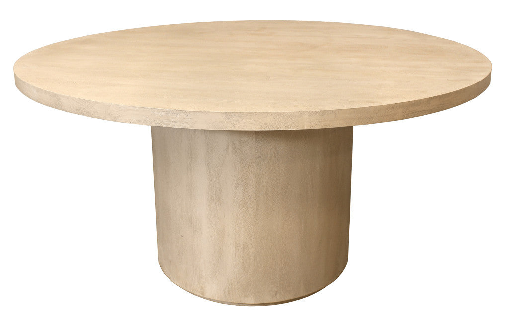 60" Natural and Brown Rounded Solid Wood Pedestal Base Dining Table-3