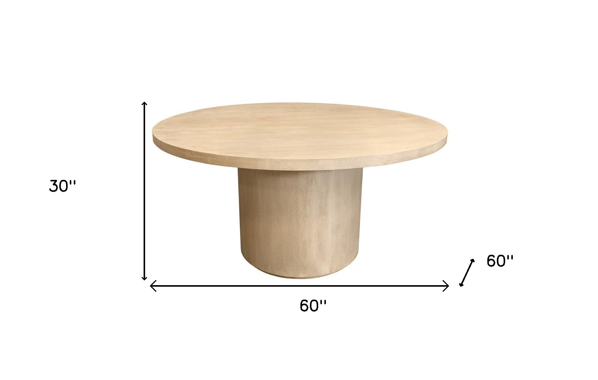 60" Natural and Brown Rounded Solid Wood Pedestal Base Dining Table-7