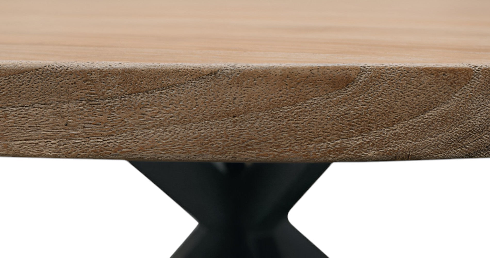 60" Natural And Black Rounded Solid Wood And Iron Pedestal Base Dining Table-3