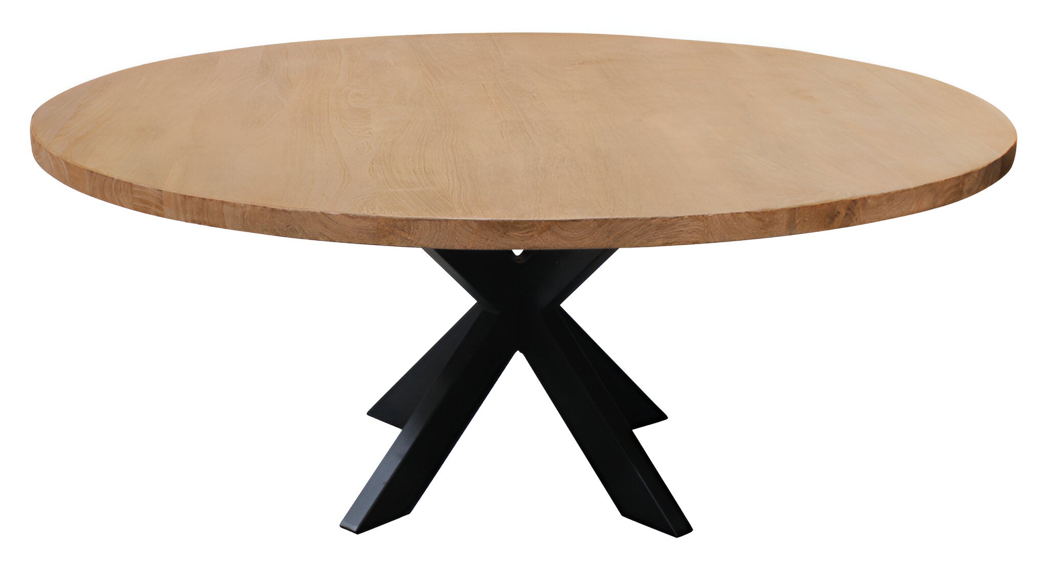 60" Natural And Black Rounded Solid Wood And Iron Pedestal Base Dining Table-1