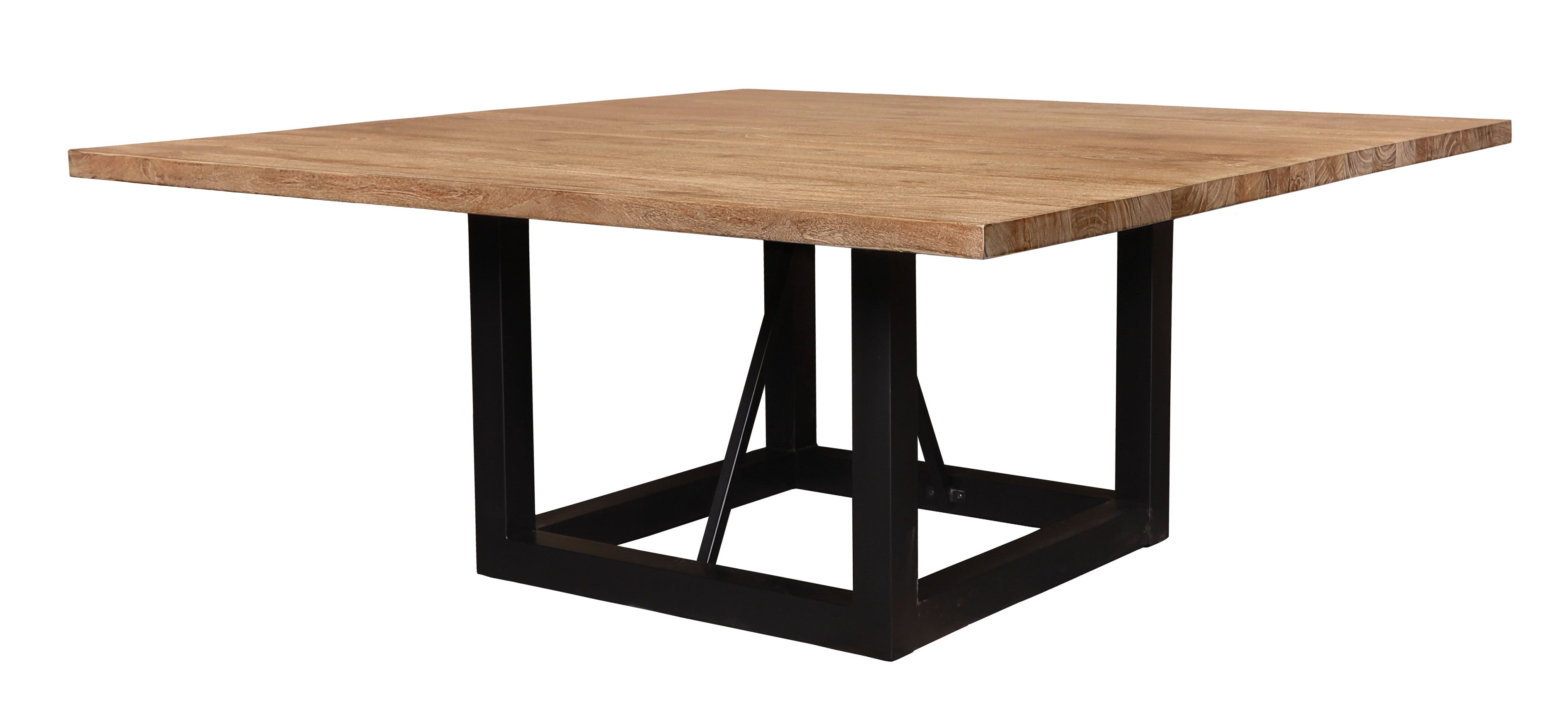 60" Natural and Black Solid Wood And Iron Frame Base Square Dining Table-1