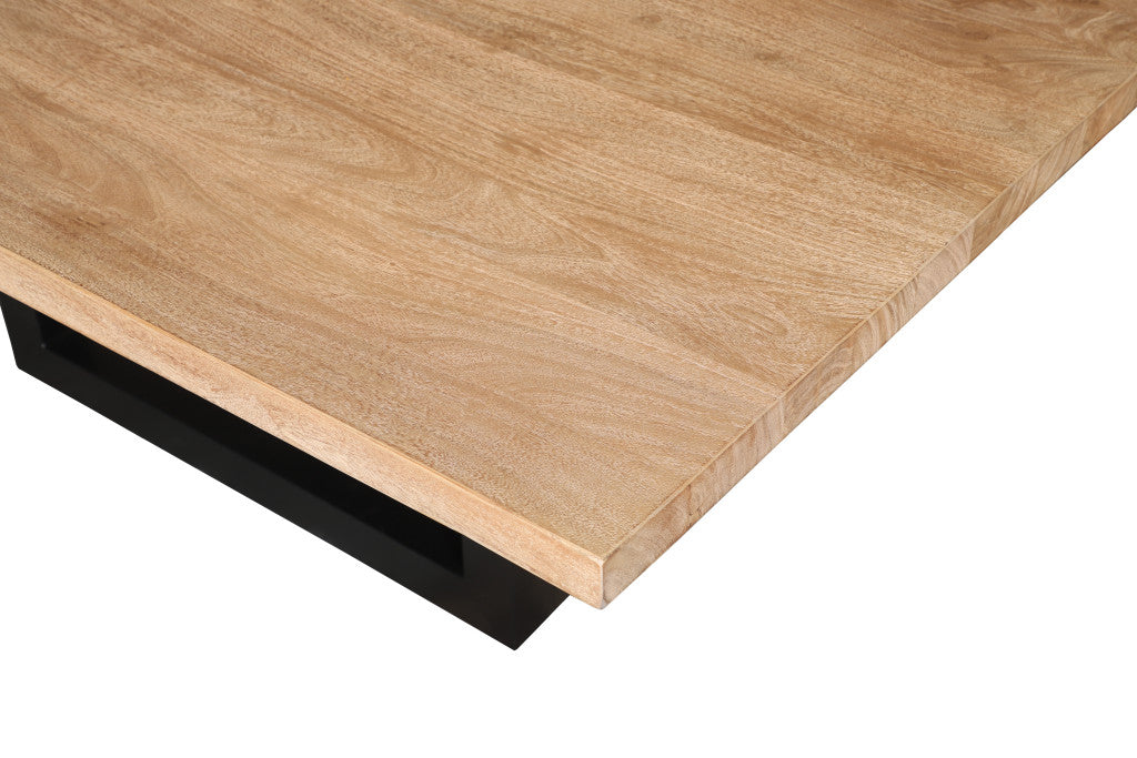 60" Natural and Black Solid Wood And Iron Frame Base Square Dining Table-5